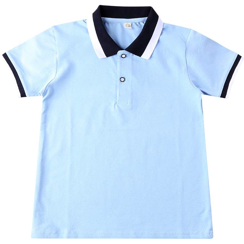 夏季中小学生学院风浅蓝POLO衫
