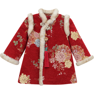 女童旗袍裙女孩唐装拜年服冬装2025新款洋气儿童新中式夹棉连衣裙