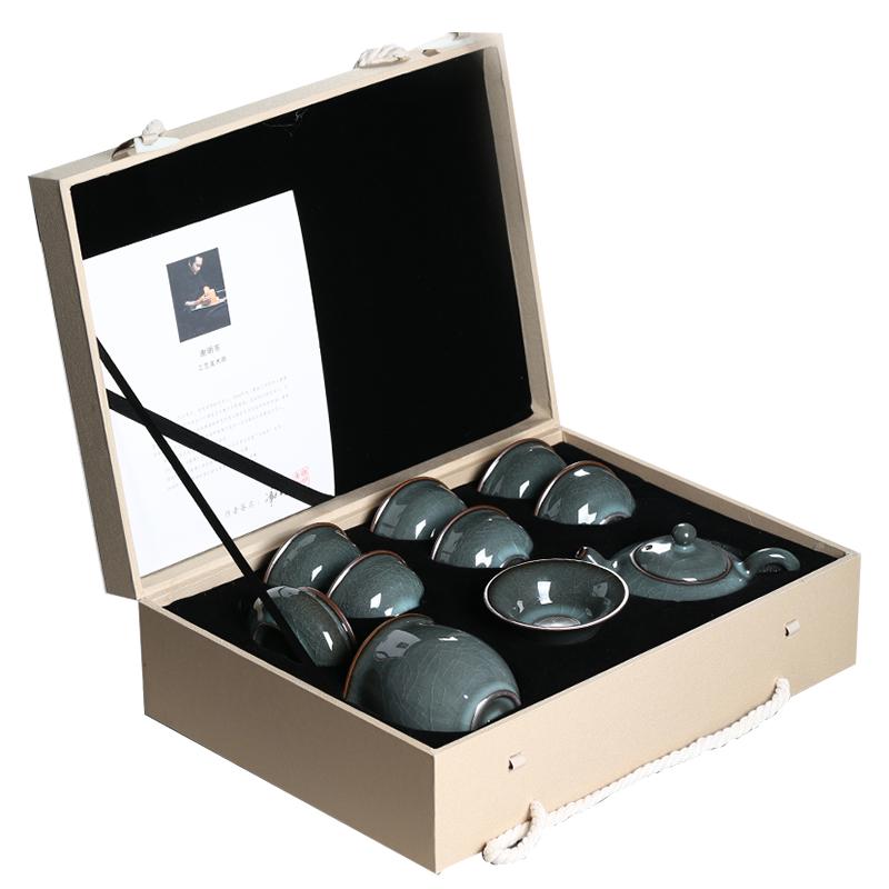 龙泉青瓷哥窑铁胎冰裂手工茶具