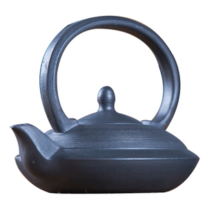 荥经朱氏砂器手工制作无釉黑砂拉丝提梁茶具 包邮