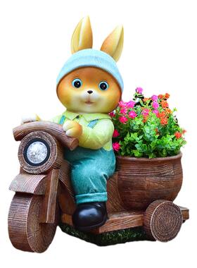 仿真太阳能小兔子花盆