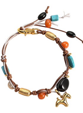 《炫彩之旅》手工编织绳玛瑙绿松石手链可调节手绳小众设计感手饰