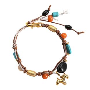 《炫彩之旅》手工编织绳玛瑙绿松石手链可调节手绳小众设计感手饰