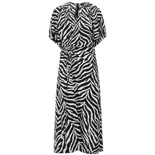 【3件5折】COCOBELLA设计感抽褶斑马纹连衣裙女气质V领长裙FR911