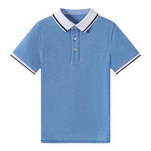 中小学生夏季吸汗透气polo衫套头衫蓝色短袖北大附属学校校服