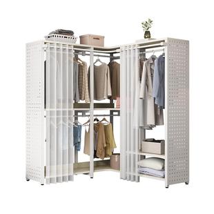 多功能金属转角衣帽架带防尘帘衣柜落地洞洞板挂衣架一体卧室家用