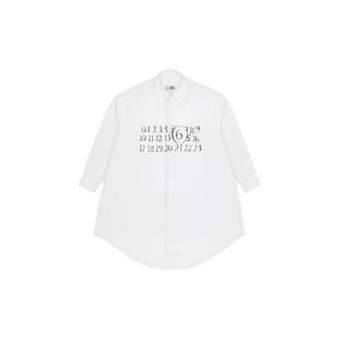 [特惠倒计时]MM6手写数字印花中长款裙子棉质长袖衬衫女连衣裙