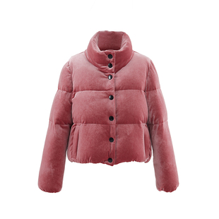 经典粉色丝绒三格短款羽绒服 RS03008