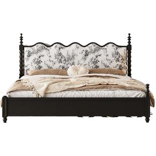 美式复古床2米主卧双人婚床中古风实木软靠床1.8米法式复古储物床