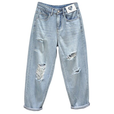 哈伦裤长裤薄款显瘦牛仔春夏破洞