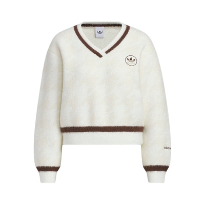 adidas阿迪达斯新款三叶草千鸟格毛绒运动V领女针织衫 KC2687