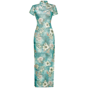 春款印花惊艳改良斜襟开衩旗袍中国风走秀年轻款广场舞连衣裙053