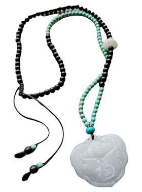 松石玛瑙翡翠锁牌项链