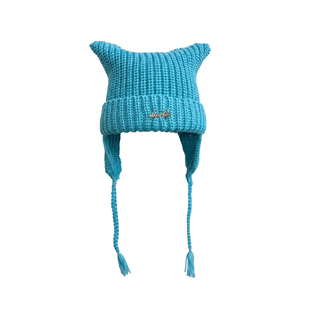 BEAMLIFE25AW秋冬羊毛手工针织帽子男女韩版护耳猫耳朵毛线帽冬季