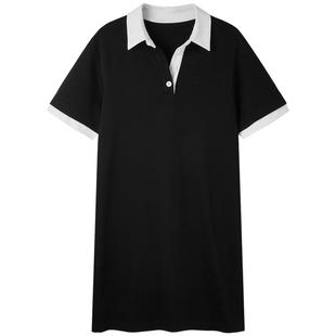 U/TI撞色Polo领连衣裙女百搭简约通勤棉感直筒裙尤缇2025夏季新款