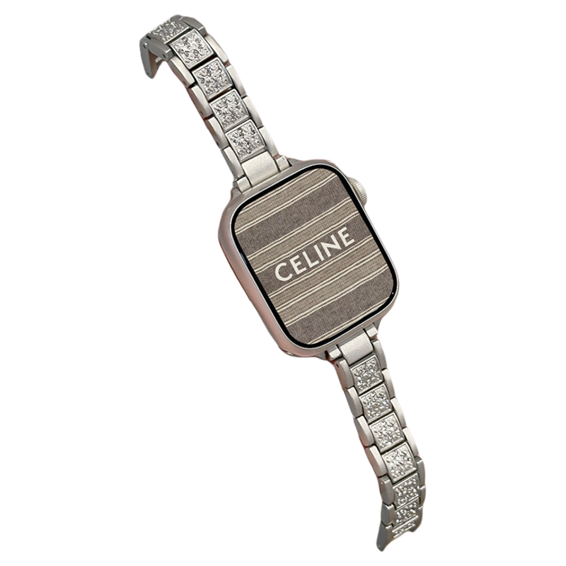 适用AppleWatchS11镶钻金属表带S10/9苹果手表带闪钻三株细款表带iwatch8/7/6代小蛮腰不锈钢SE表带ultra女夏
