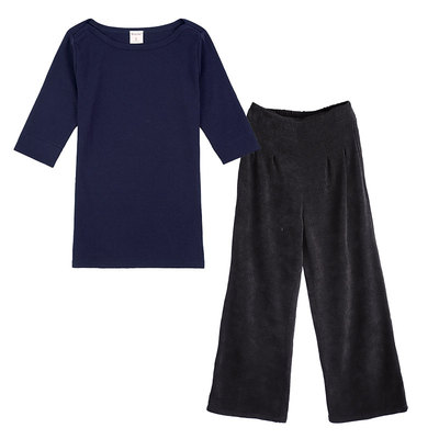 苇素雪尼尔阔腿裤+纯棉打底上衣