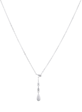 银色y字拉丝悬浮水滴项链锁骨链