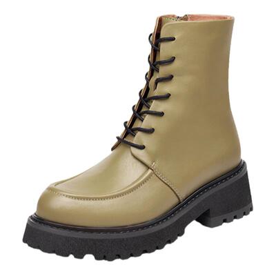 接吻猫牛皮欧美风厚底马丁靴女