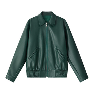 UNDEFINED HIGH STREET美式复古廓形落肩设计BV风PU革潮牌皮夹克