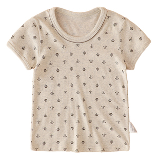 日系全棉儿童短袖吸汗透气男童纯棉T恤宝宝打底衫幼儿居家睡衣