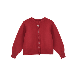 LEOHAPPY女童毛衣2025新款冬儿童红色开衫外套中大童针织衫上衣