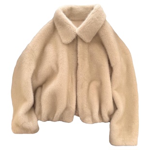 轻奢高级感仿水貂毛翻领外套女2025冬季新款亲肤保暖加厚毛毛上衣