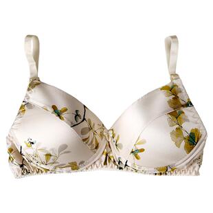 非聚拢 透气真丝文胸薄款无钢圈里外100%桑蚕丝胸罩B杯光面无痕