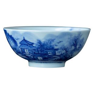 景德镇手绘山水普洱杯青花瓷主人杯单杯茶杯陶瓷高档手工满绘茶具