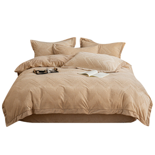 冬季牛奶绒三件套2024新款加厚珊瑚绒被套加绒床单床笠床品四件套