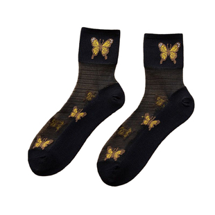 袜子女春夏季纯棉底水晶玻璃冰丝袜薄款防勾丝耐磨防滑透明中筒袜