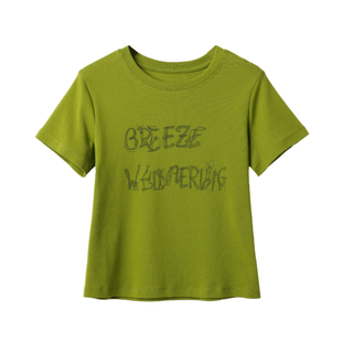 女士链条字母印花T恤 修身圆领精棉短袖 简约百搭 春夏款 女装