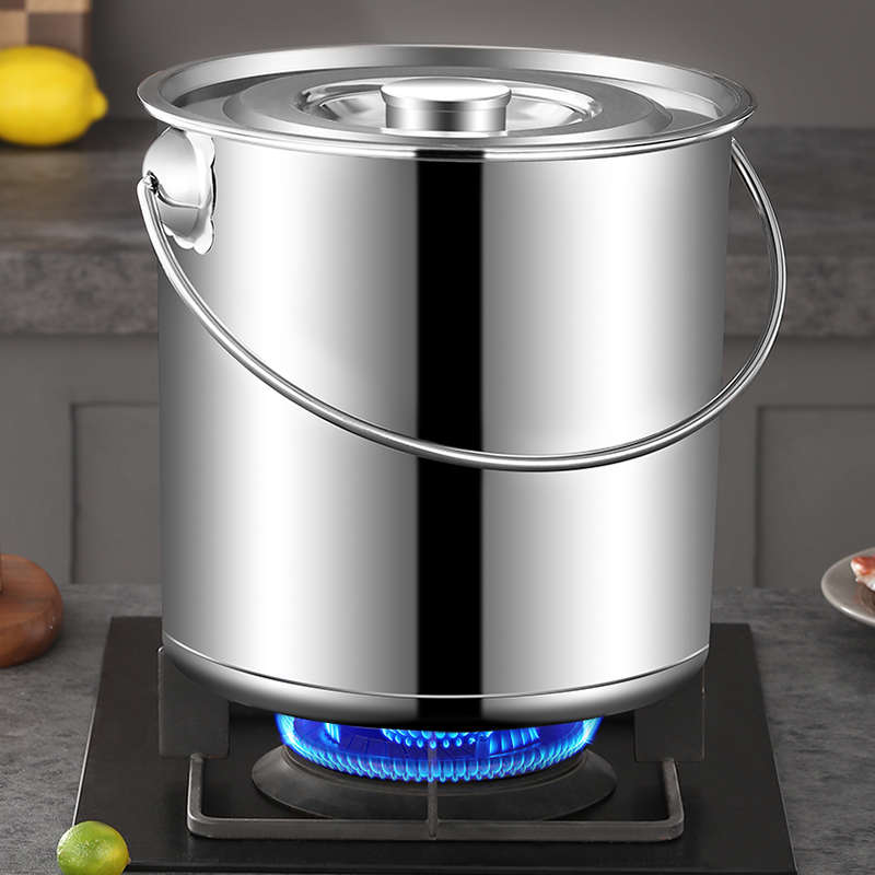 不锈钢圆桶水桶手提式加厚汤桶带盖商用储水桶家用幼儿园提桶厨房