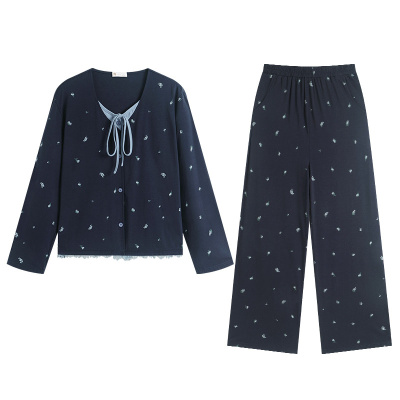 春秋柔软棉时尚假两件家居服套装