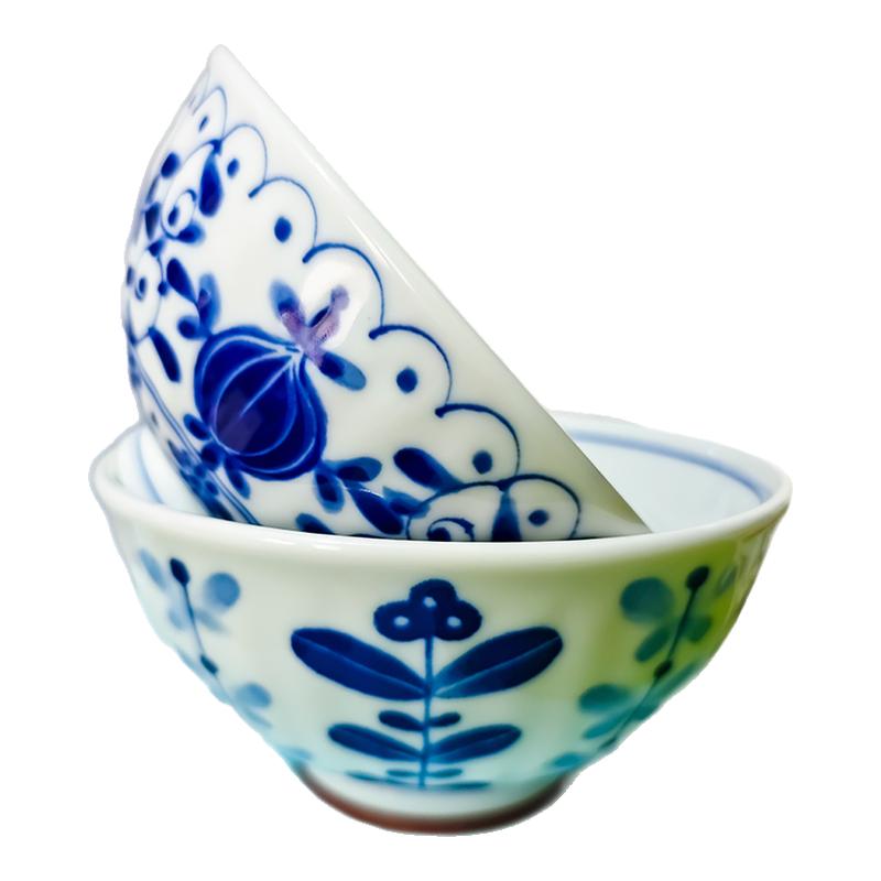 日本进口陶瓷钵碗矮式碗小菜碗日式釉下彩餐具青花瓷器小清新花朵