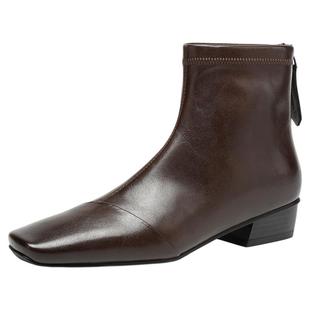 星期六方头瘦瘦小短靴女款皮靴子切尔西女靴秋冬季加绒女士巨好看