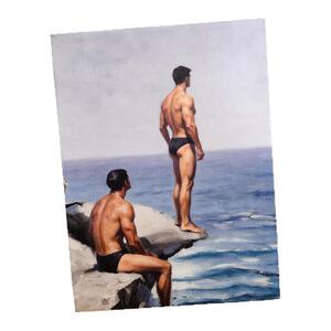 男体艺术油画肌肉男夏日海边跳水氛围感装饰画公寓布置玄关挂画