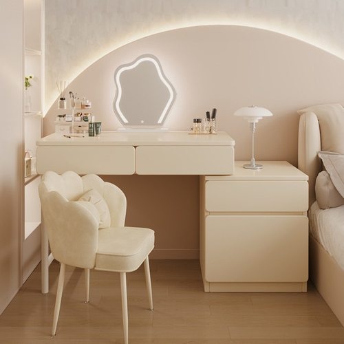 奶油风梳妆台床头柜一体桌子斗现代卧室卧女生化妆柜主简约化妆台