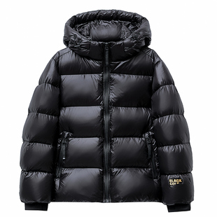 黑色连帽短款羽绒服女冬2025新款韩版宽松黑金面包服保暖大衣外套