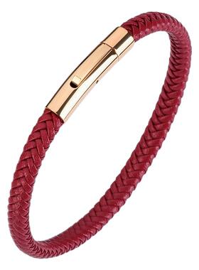 2026马年本命年红色皮绳手链男女情侣款简约按扣设计小众高级感