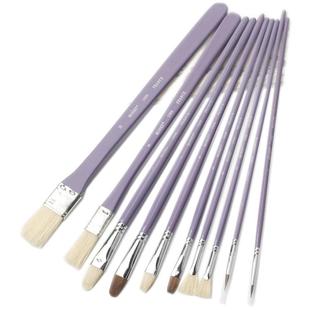 莫奈MONET 1308油画笔套装 10支装 板刷平峰圆峰扇形勾线狼毫猪鬃 学生考试油画笔套装水粉画笔套装