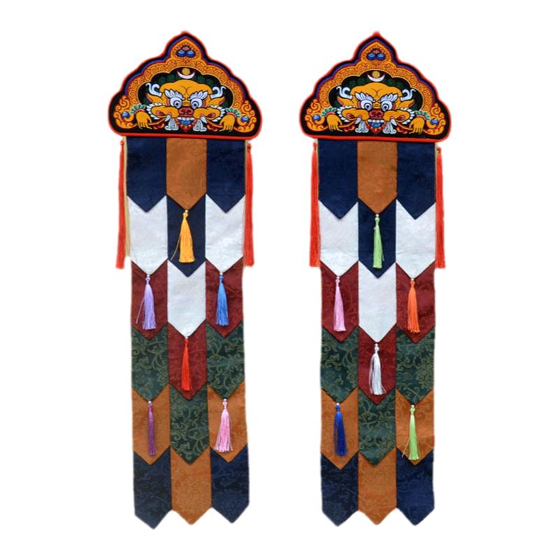 藏佛布艺绣麒麟头佛幡挂幡吉祥幡