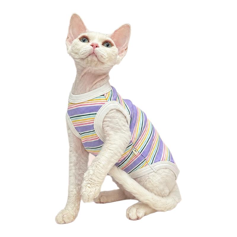 德文七彩条纹无袖猫咪背心夏款