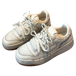 【TFM】增高4CM~擦色做旧小白鞋女新款厚底系带百搭运动休闲板鞋