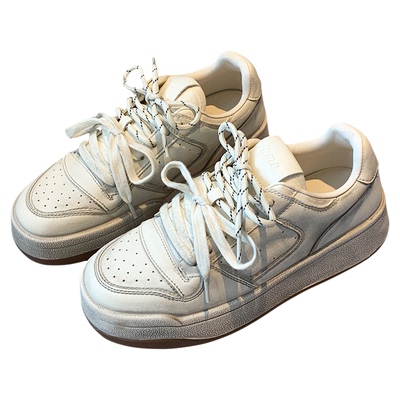 擦色做旧厚底增高小白鞋