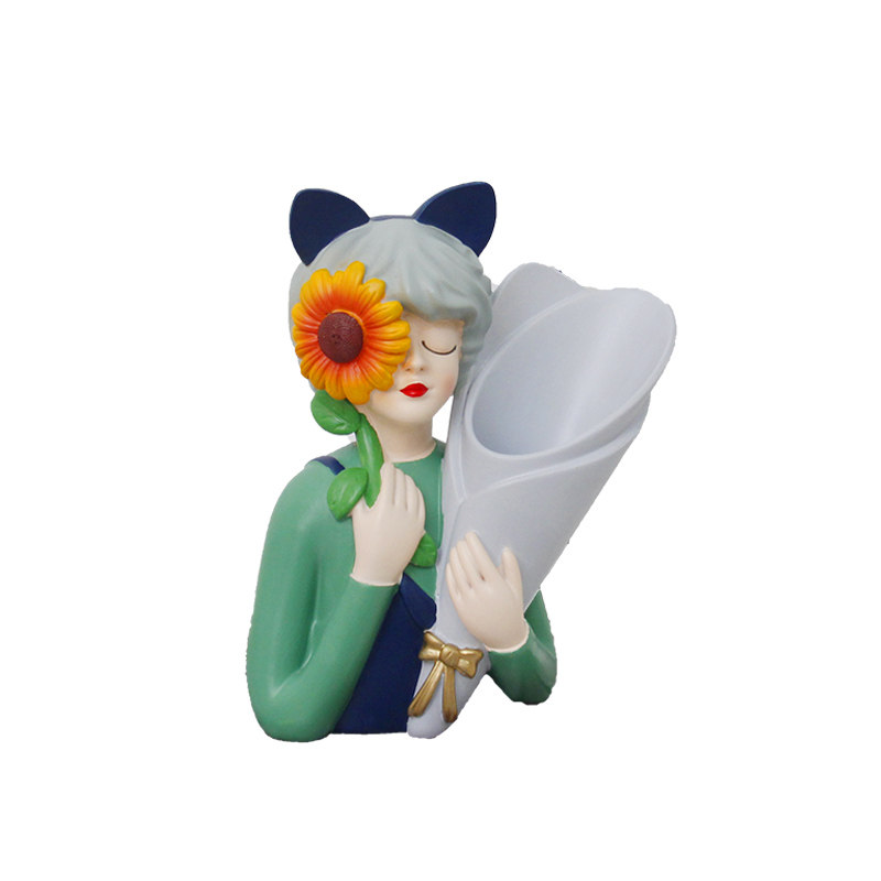 向日葵女孩捧花花瓶摆件客厅酒柜仿真花/假花