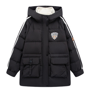 初中生羽绒服大童新款2025高中生外套加厚青少年女孩90白鸭绒中长