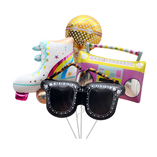 酒吧迪厅派对装饰酷汽球收音机卡通造型铝膜气球麦克风溜冰鞋墨镜