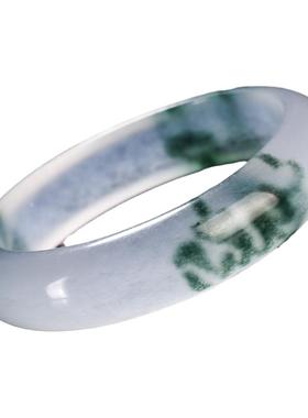 飘花玉手镯玉石正圆宽版石英岩玉