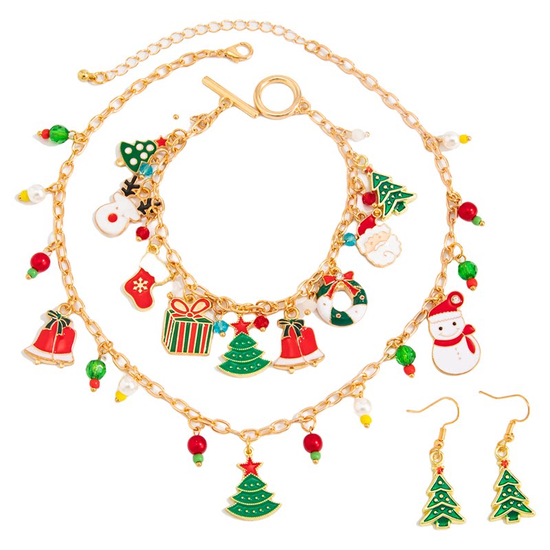 圣诞树元素吊坠手链耳环项链套装 欧美时尚可爱个性网红ins风饰品